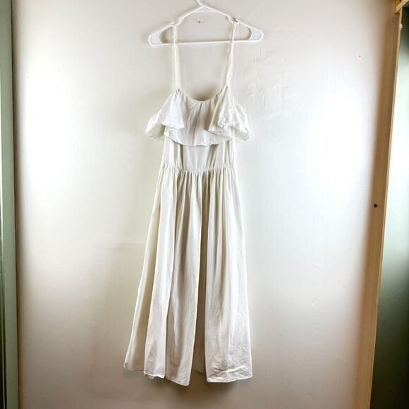 ADRIANA DEGREAS Silk & Linen Flare Dress Size M Ruffle Strappy Unlined Coastal - Picture 2 of 16